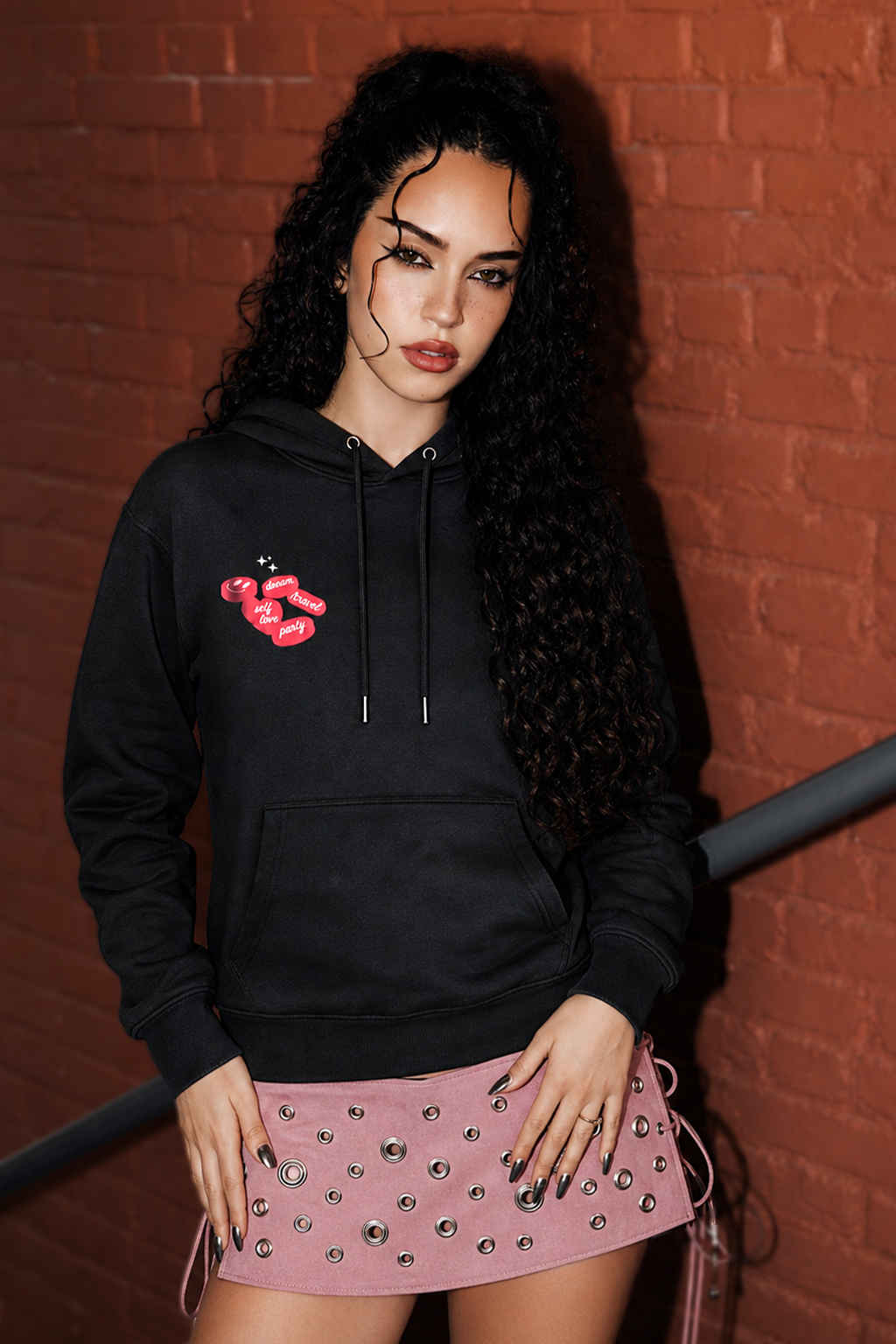 Mouth Black Regular Fit Back Printed Hoodie