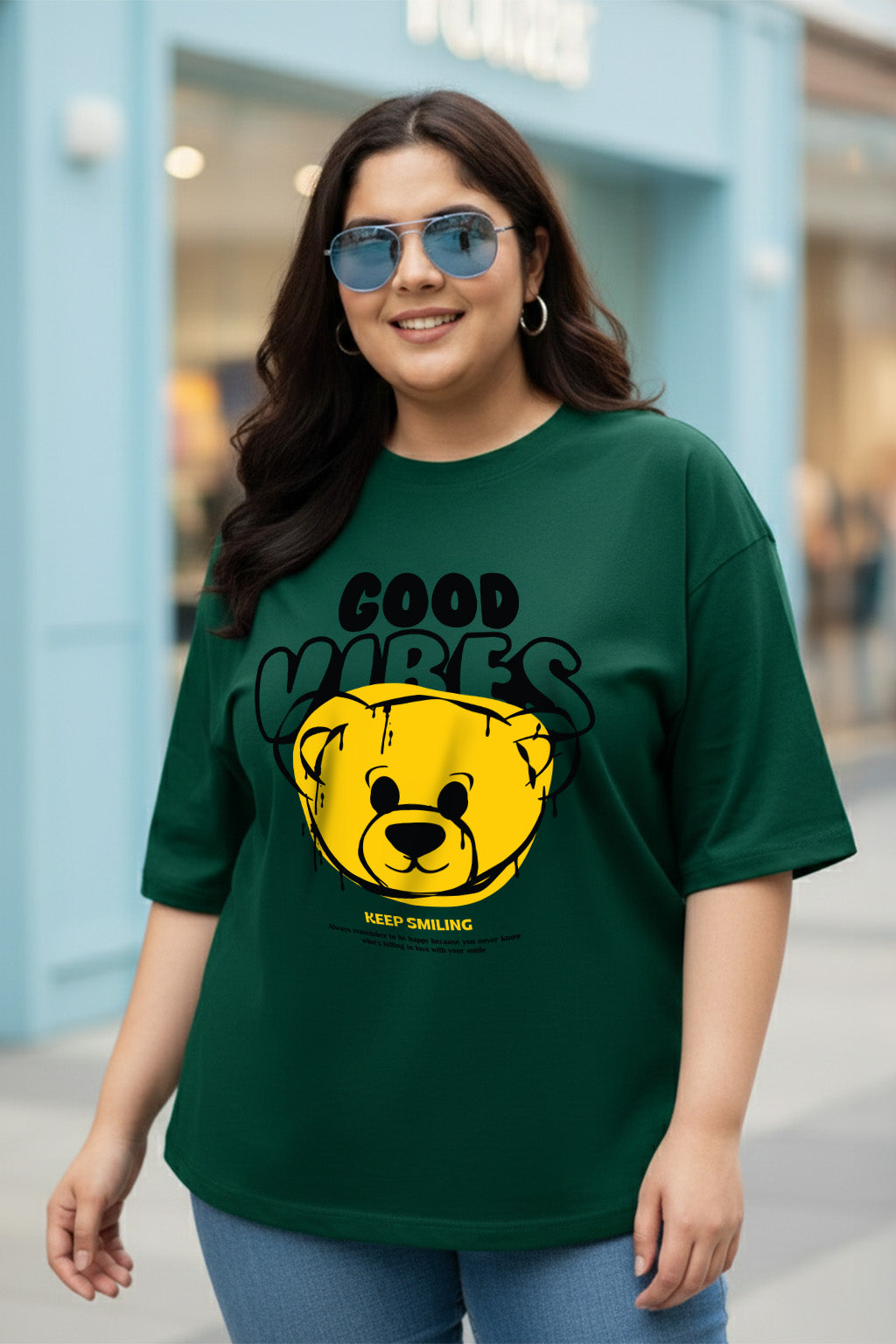Good Vibes Green Plus Size Printed T-shirt