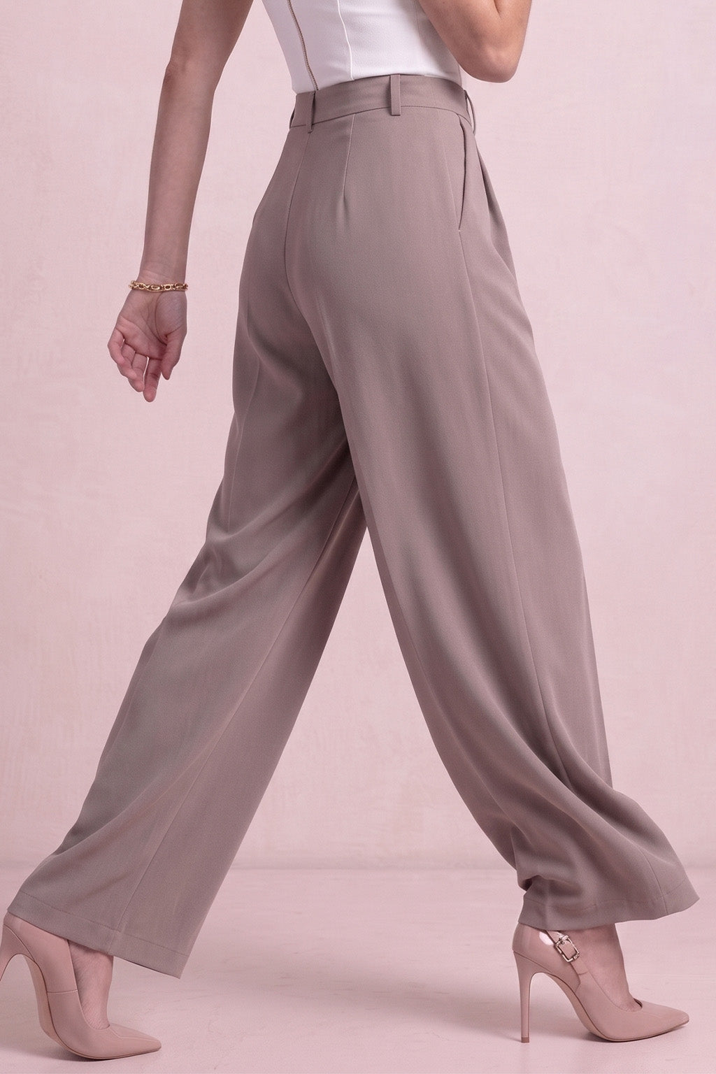 Fawn Classic Pleat Tailored Wide-Leg Korean Pant