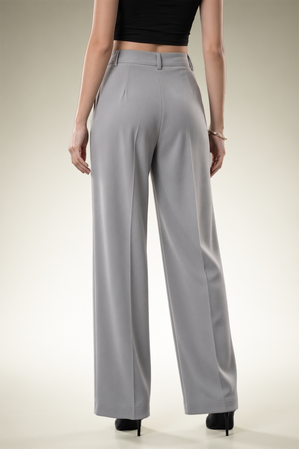 Grey High Rise Pleated Wide-Leg  Korean Pants