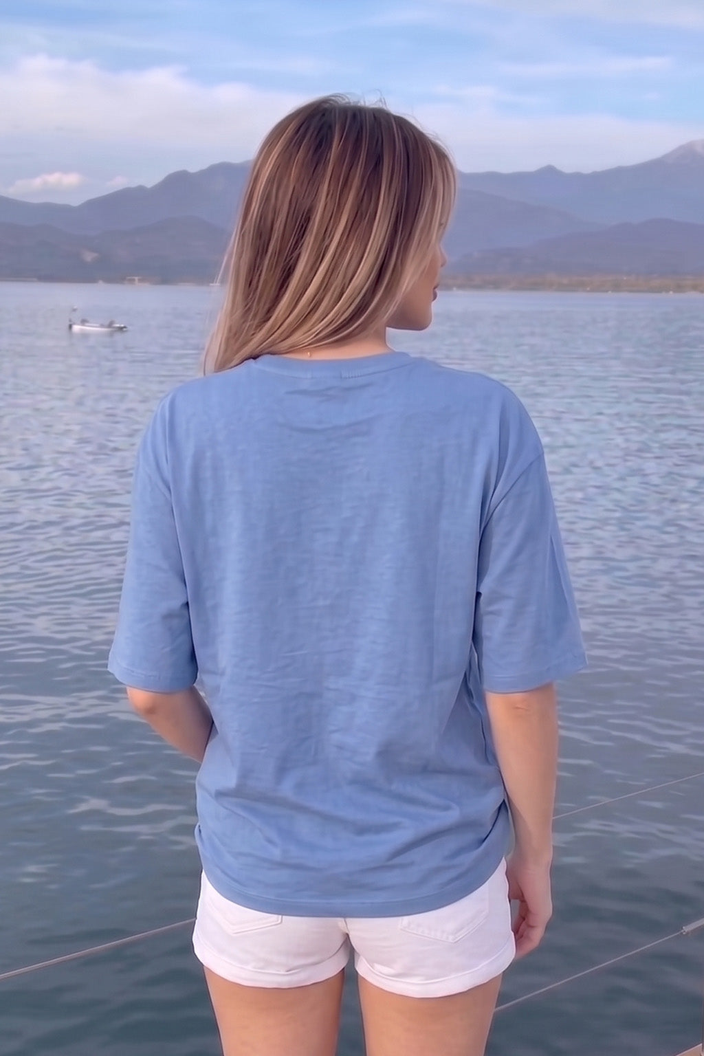 Azure Blue Plain Oversized T-Shirt