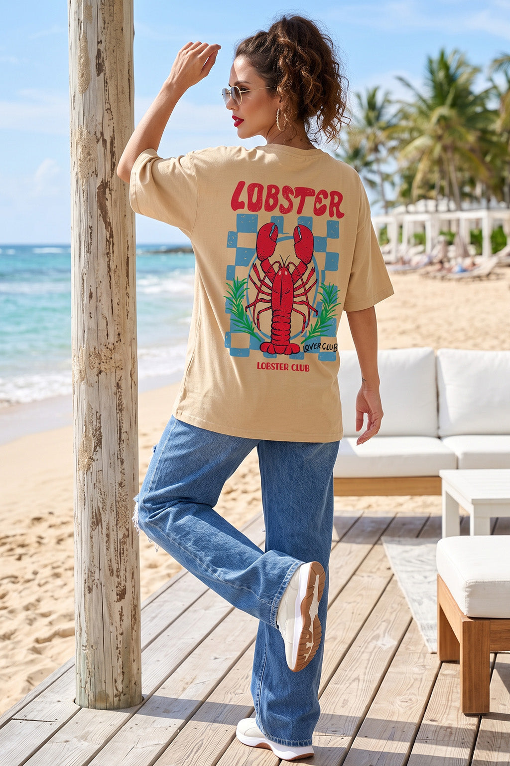 Lobster Swanwhite Oversized Printed T-Shirt