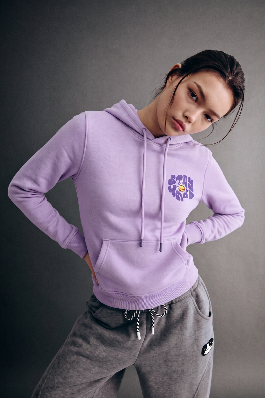 Stay Weird Lilac Regular Fit Hoodie