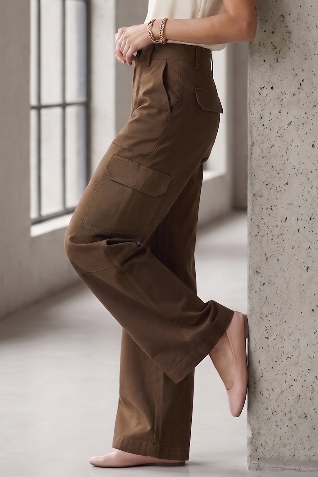Brown Structured 5 Pocket Straight Fit Woven Cargo