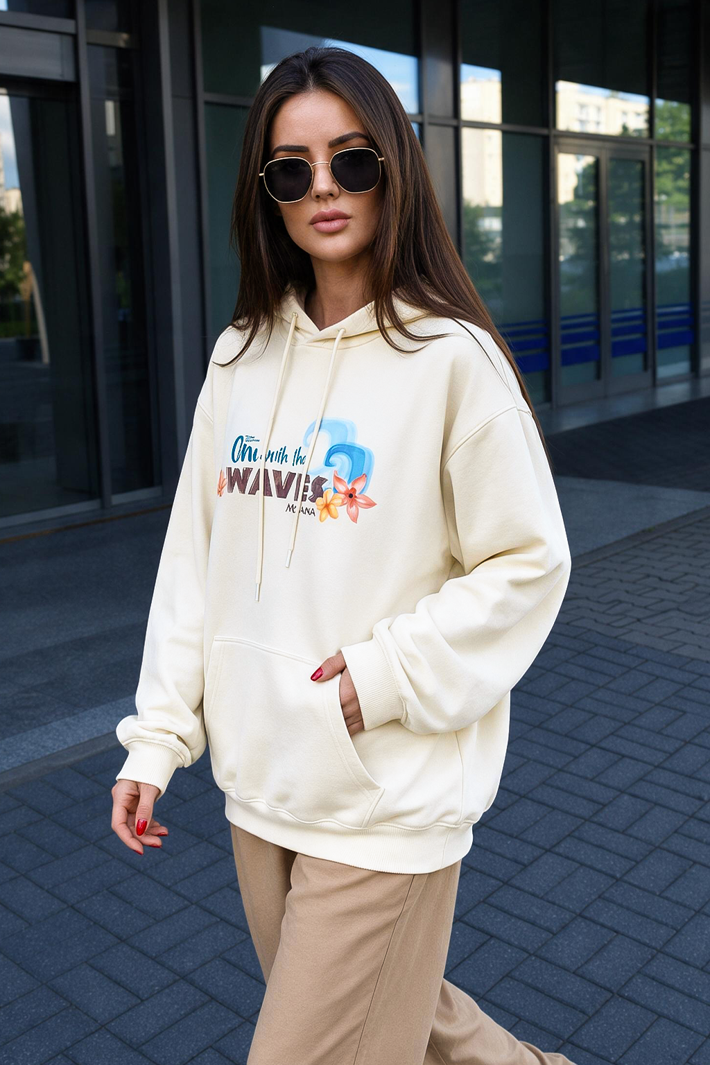 Moana Marshmallow Oversized Printed Hoodie