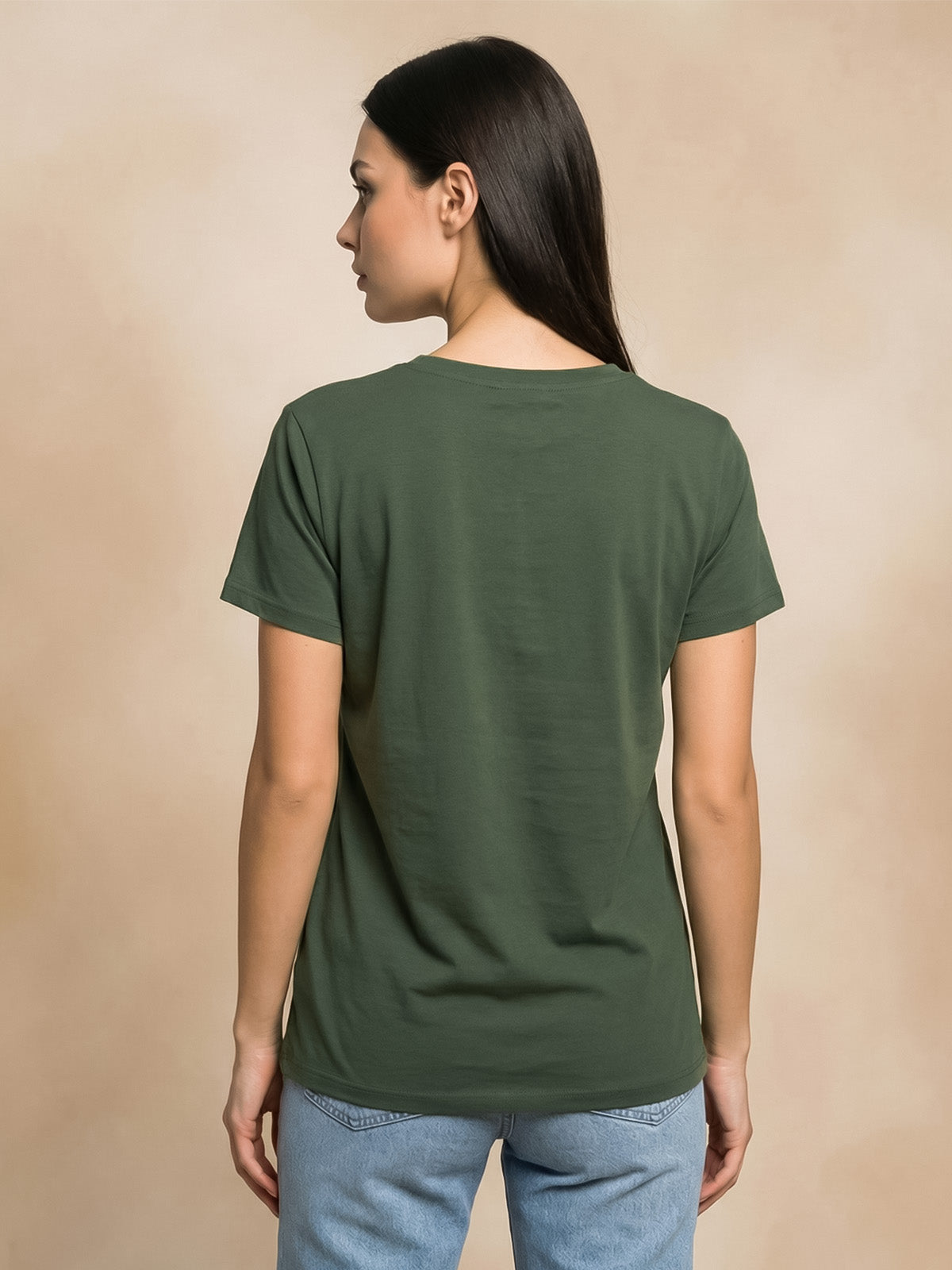 Olive Plain V-Neck Regular Fit T-Shirt