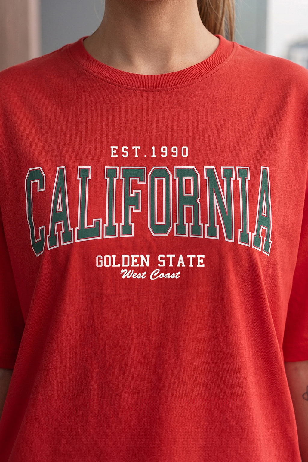 California Red Oversized Typographic T-Shirt