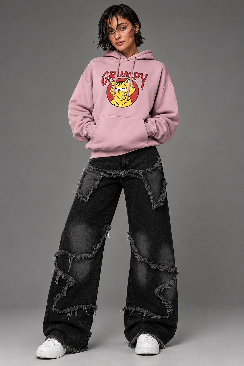 Grumpy Pink Oversized Printed Hoodie