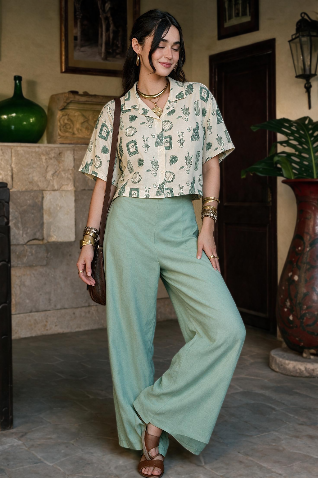 AOP  Swanwhite Turquoise Oversized Crop Shirt