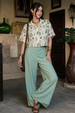 AOP  Swanwhite Turquoise Oversized Crop Shirt