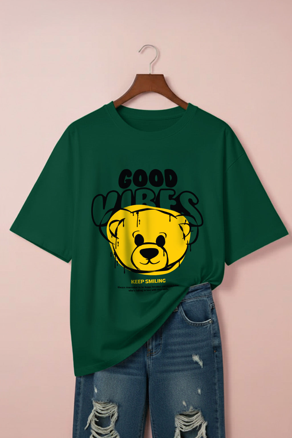 Good Vibes Green Plus Size Printed T-shirt