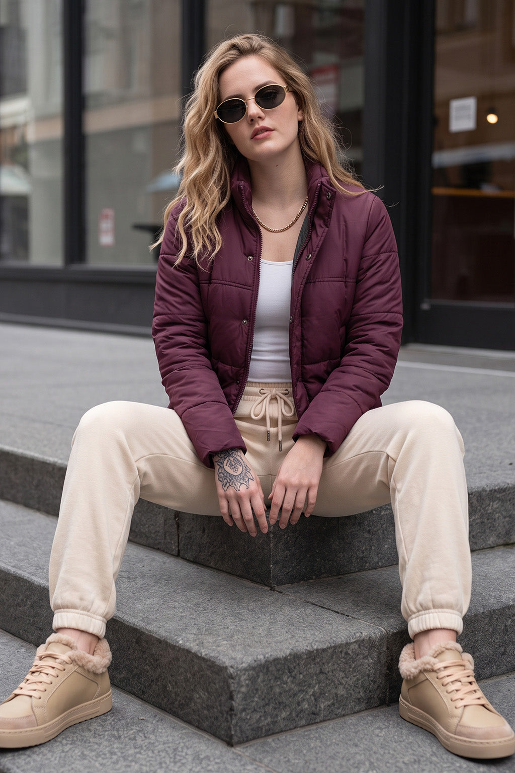 BURGUNDY LUXE PUFFER JACKET