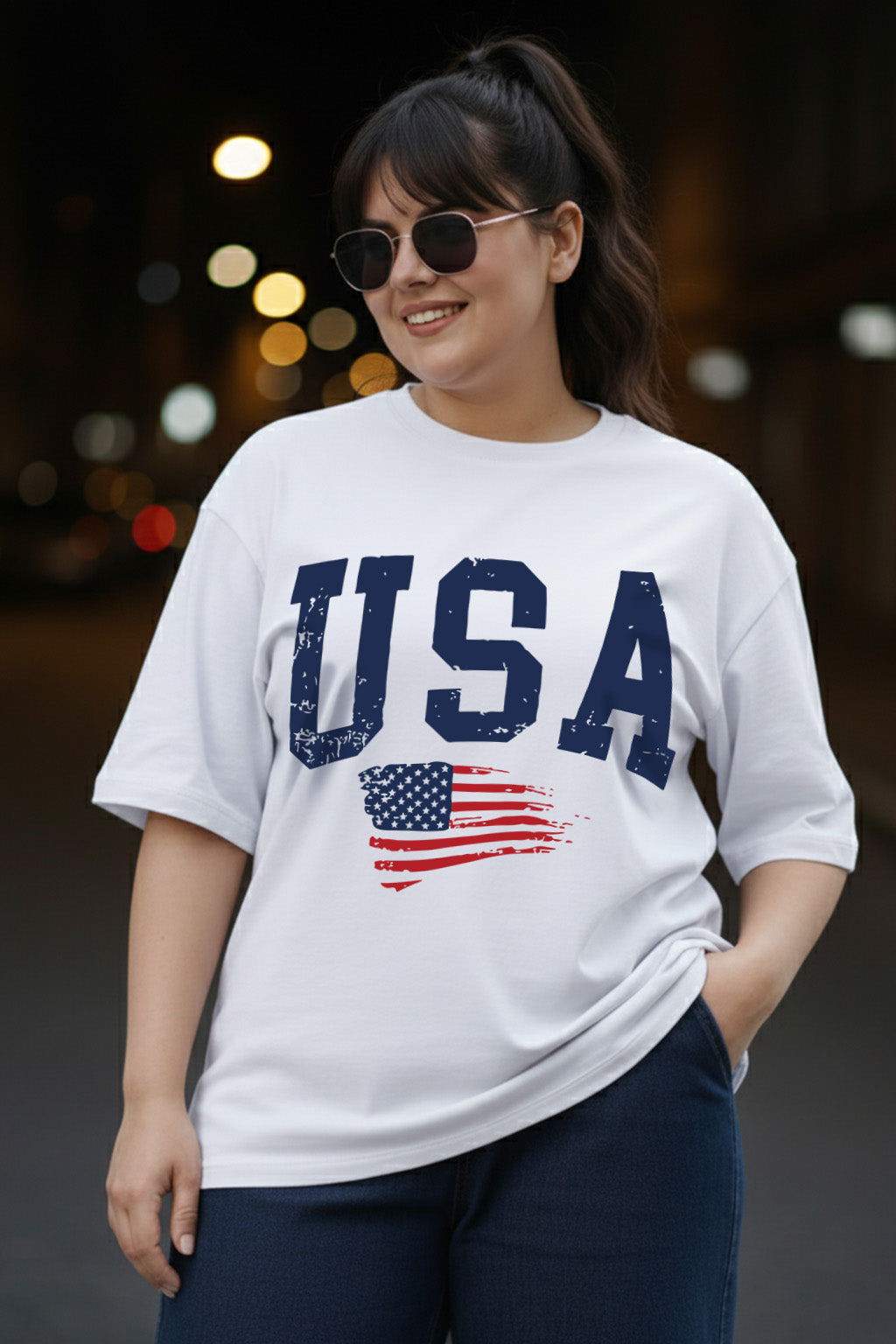 USA White Plus Size T-shirt
