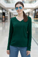 Green V-Neck Plain Full Sleeve Regular Fit T-Shirt