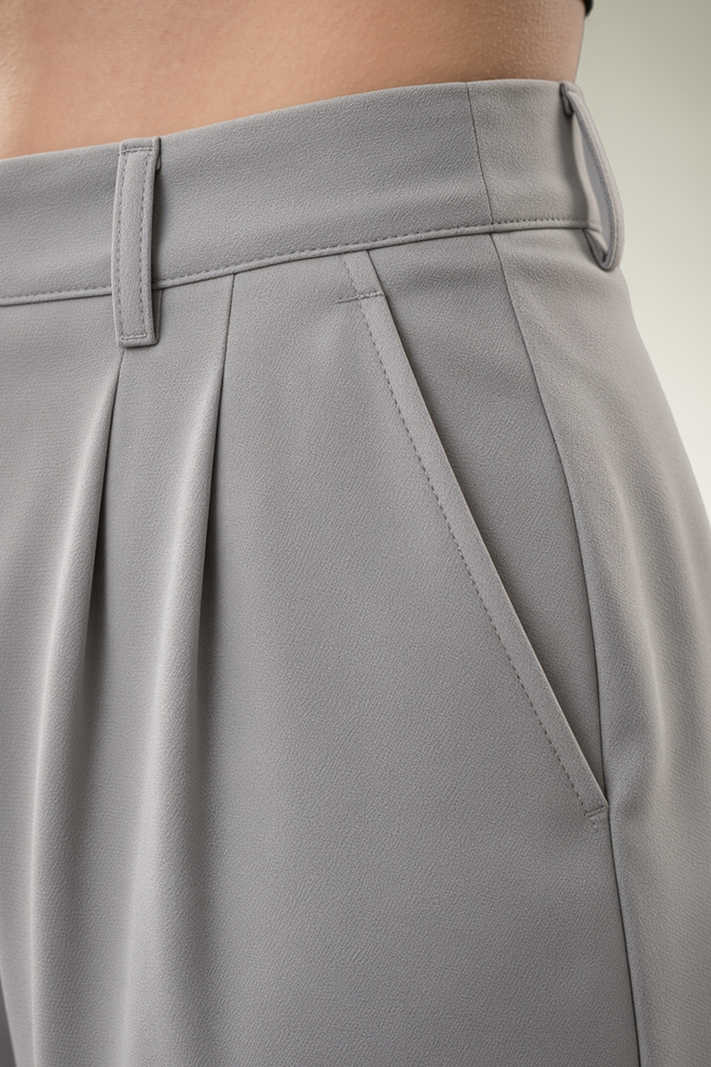 Grey High Rise Pleated Wide-Leg  Korean Pants