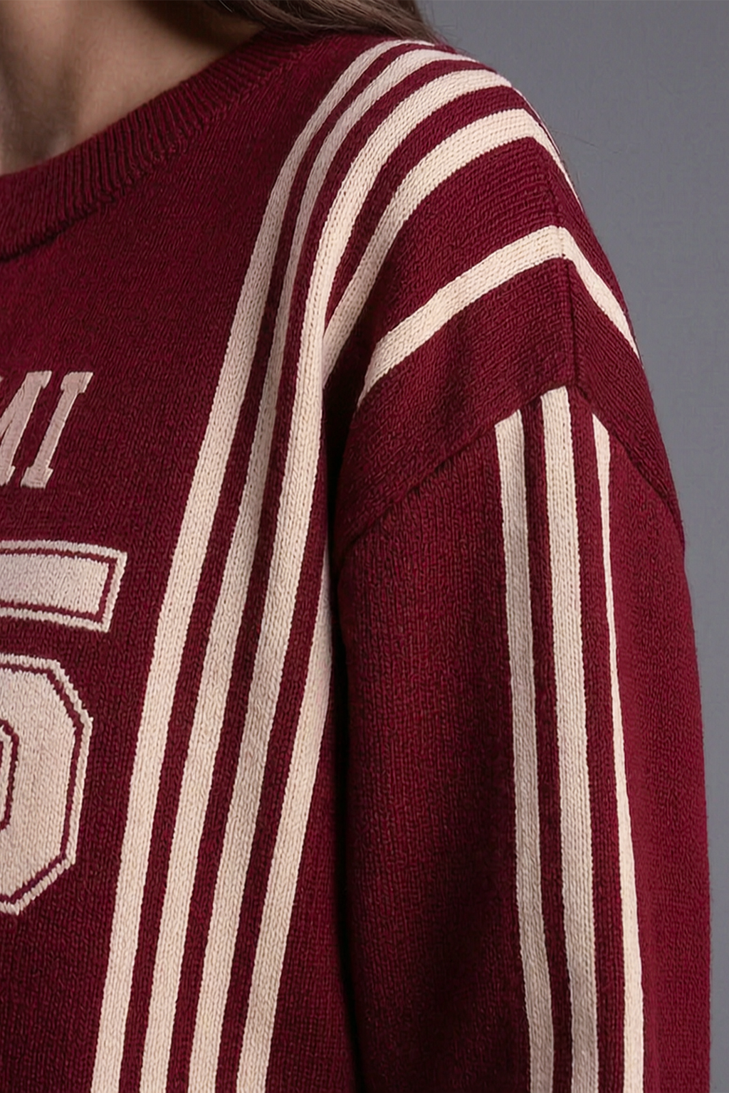 Miami Maroon Flatknit Striped Sweatshirt