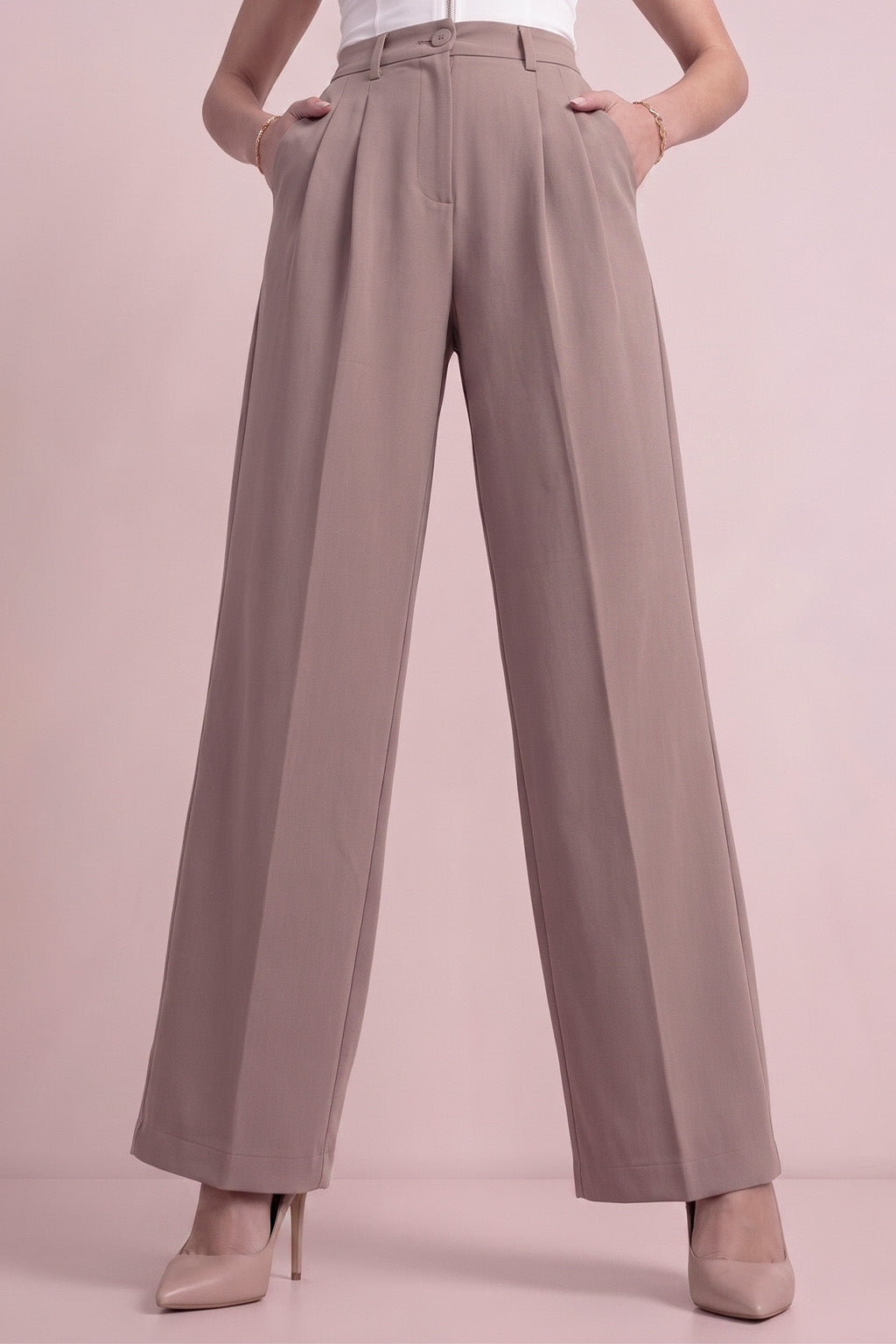 Fawn Classic Pleat Tailored Wide-Leg Korean Pant