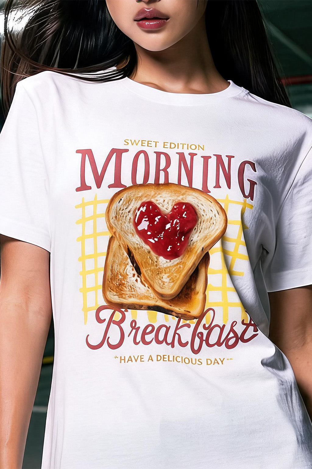 Breakfast White Printed Regular Fit T-Shirt
