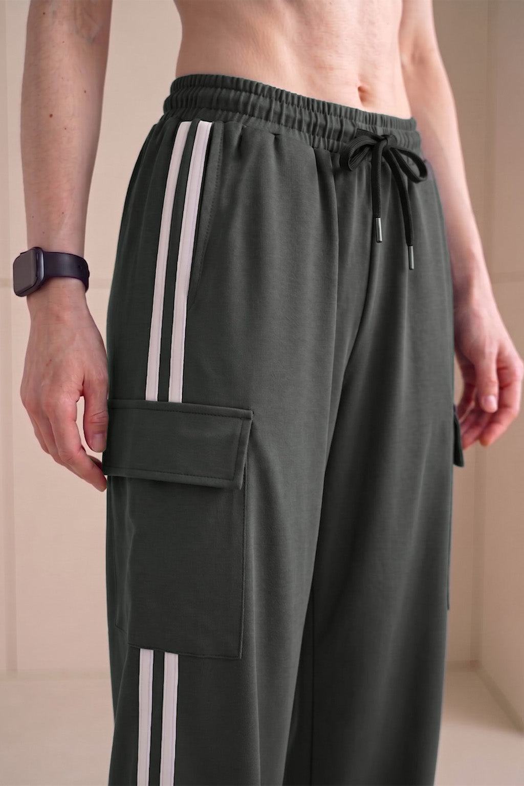 Grey Everyday Street line 4 Pocket Knitted Cargo Track Pant