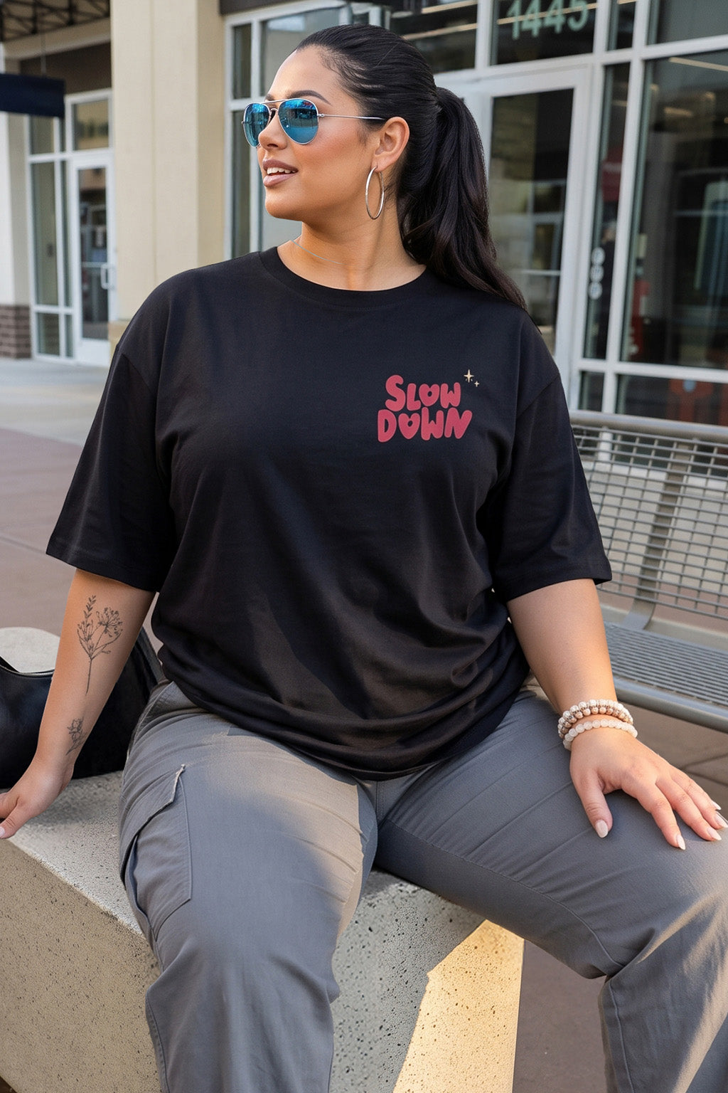 Slow Down Black Plus Size Printed T-shirt