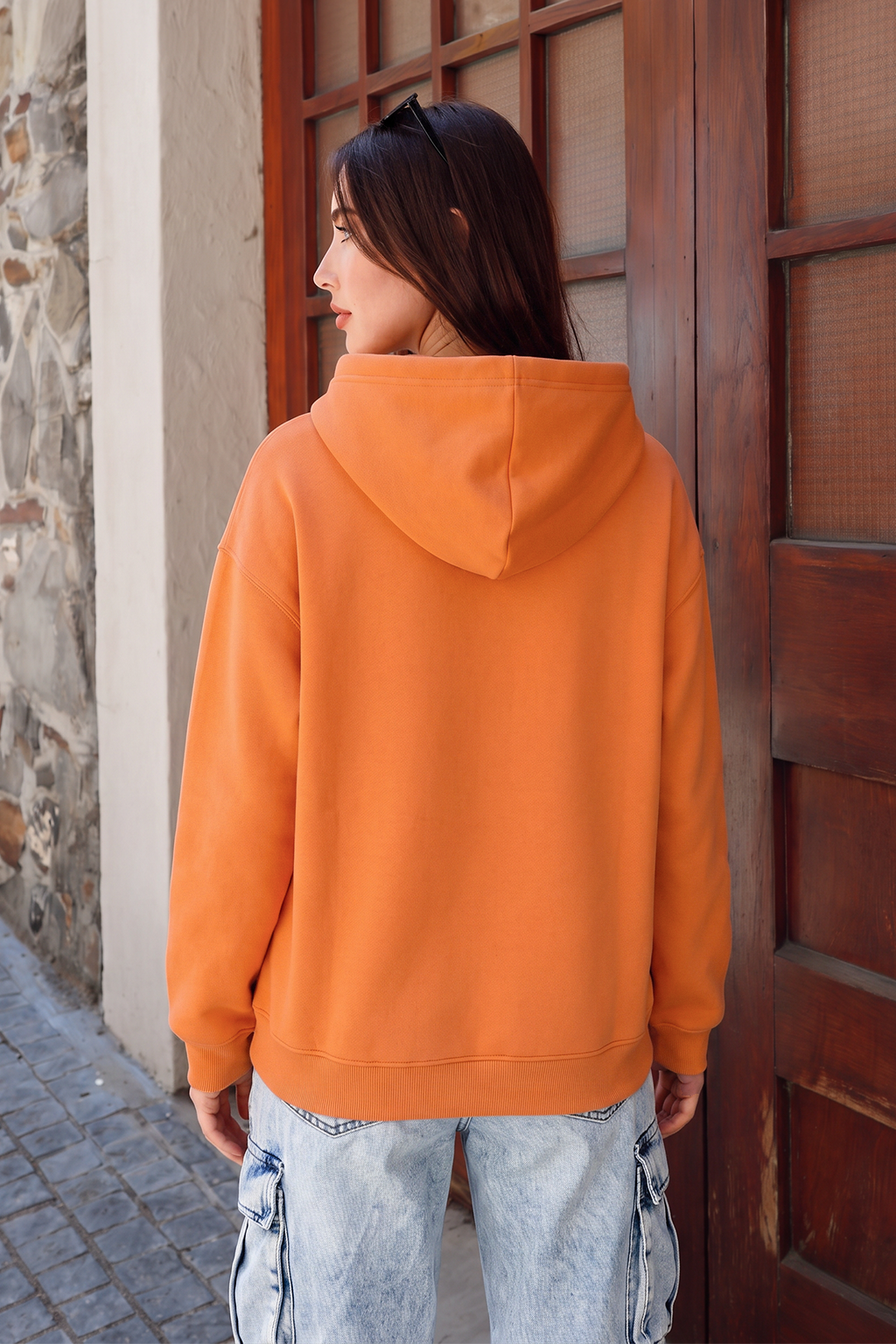 Juneberry Original Orange Graphic Printed Oversized Hoodie