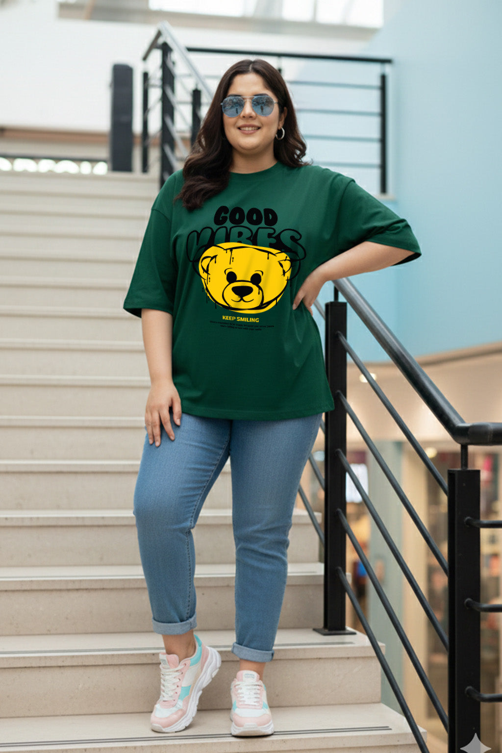 Good Vibes Green Plus Size Printed T-shirt
