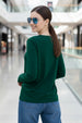 Green V-Neck Plain Full Sleeve Regular Fit T-Shirt