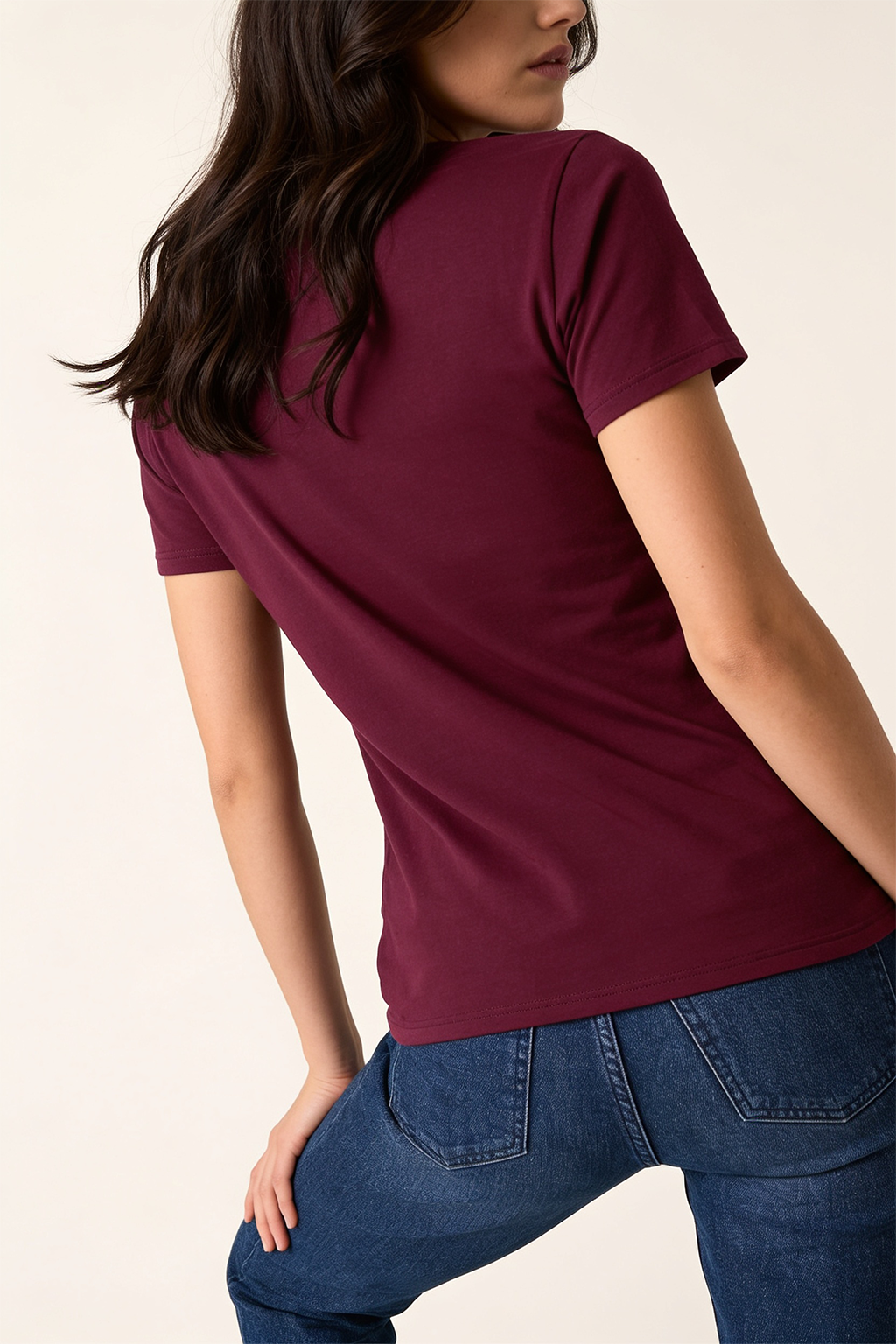 Wine Plain V-Neck Regular Fit T-Shirt