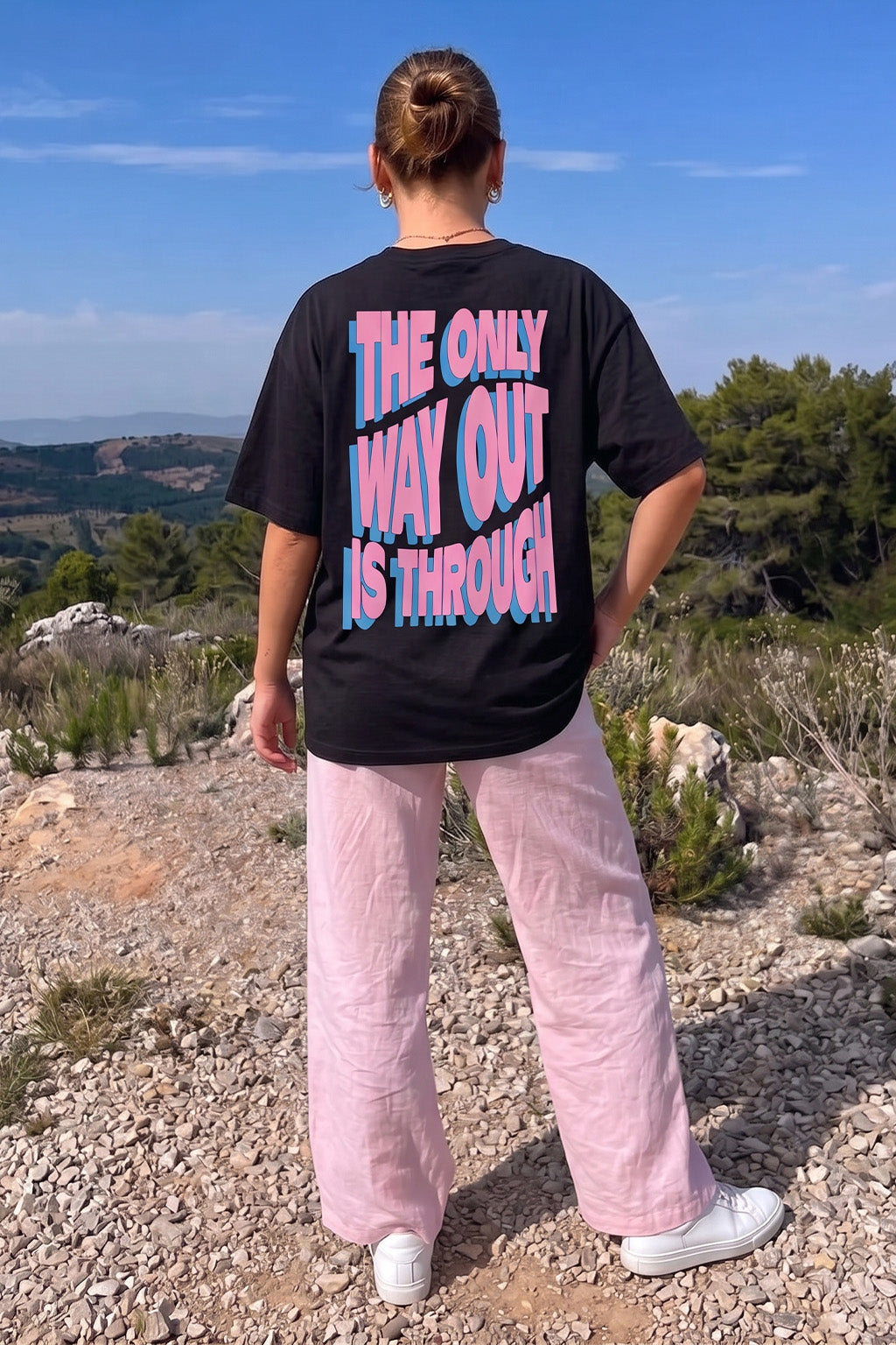The Only Way Out Typographic Printed Oversized Fit Black T-Shirt