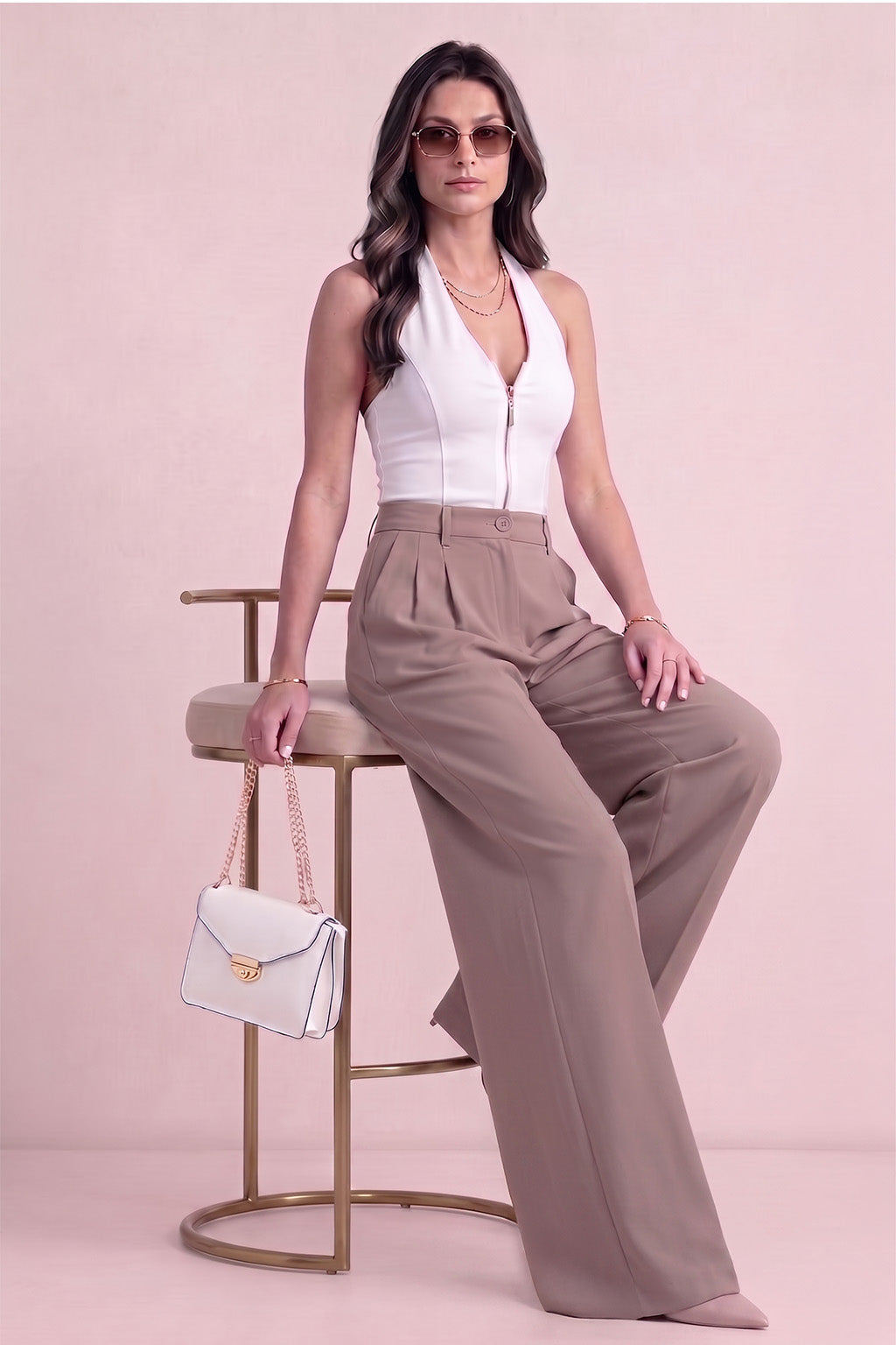 Fawn Classic Pleat Tailored Wide-Leg Korean Pant