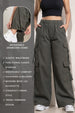 Grey 6-Pocket Drawcord Straight Fit Parachute Pant