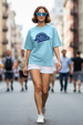 Miami Florida Typographic Printed Oversized Fit Blue T-Shirt