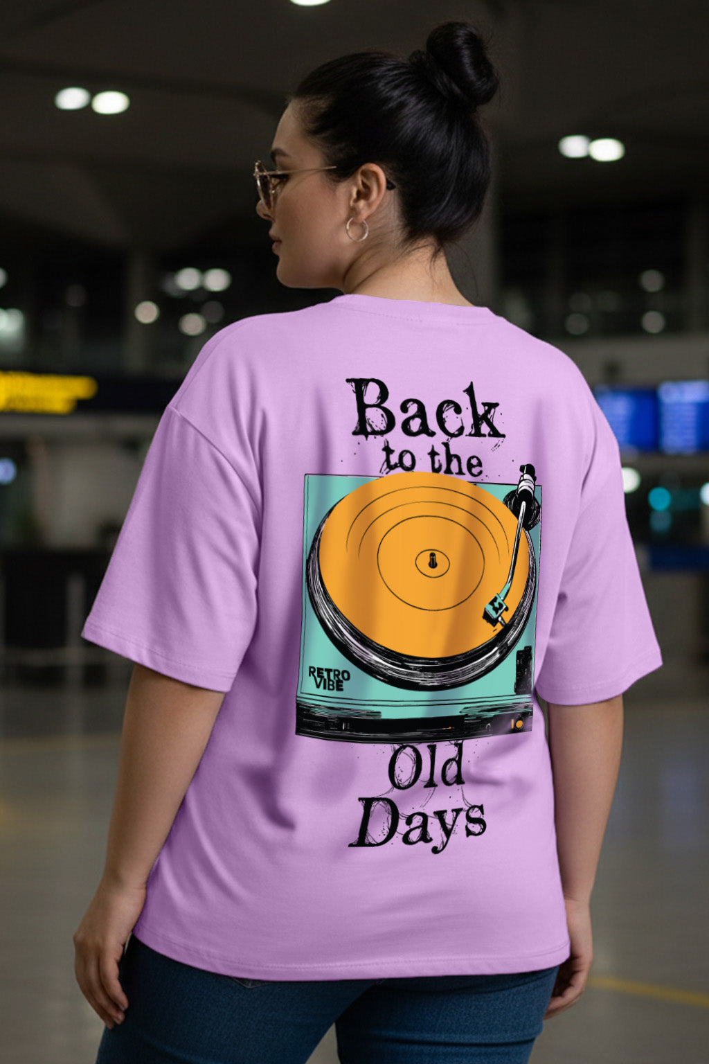 Back To Old Days Lilac Plus Size Printed T-shirt