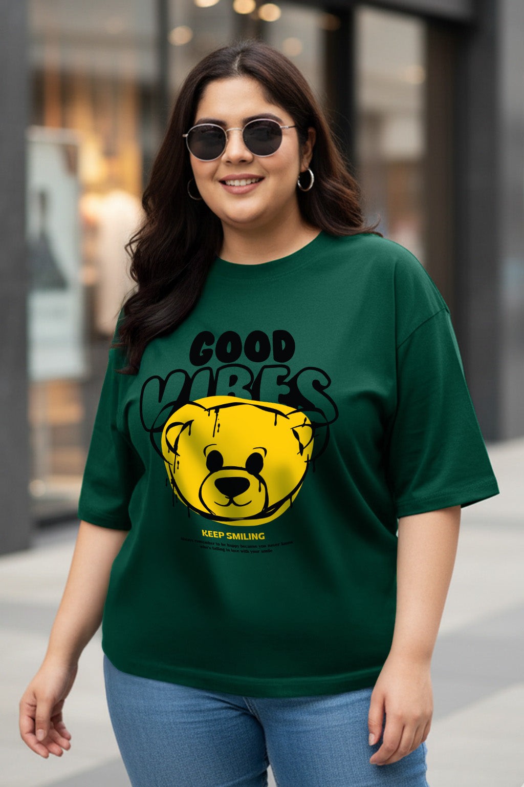 Good Vibes Green Plus Size Printed T-shirt