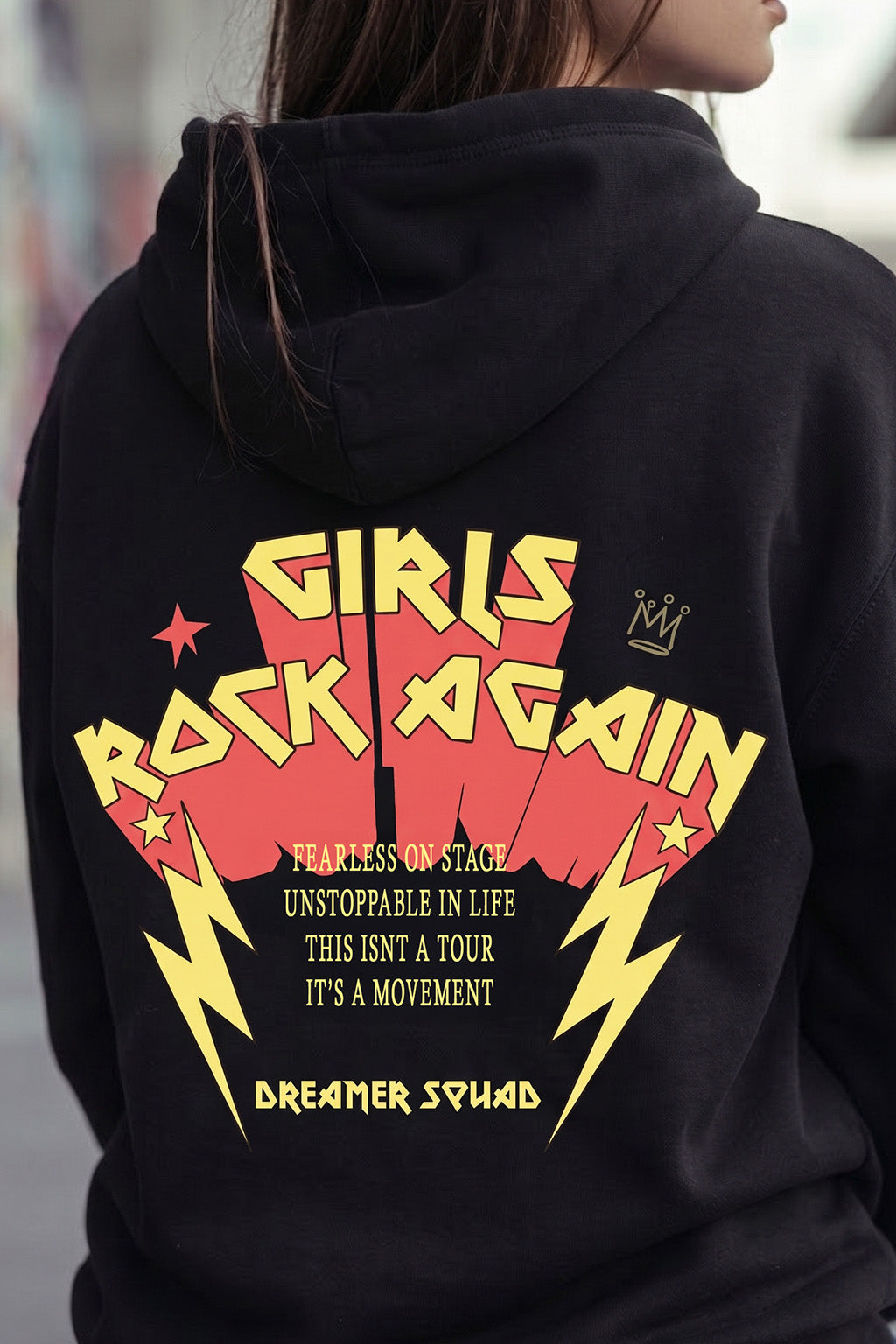 Girls Rock Black Maroon Oversized Printed Hoodie