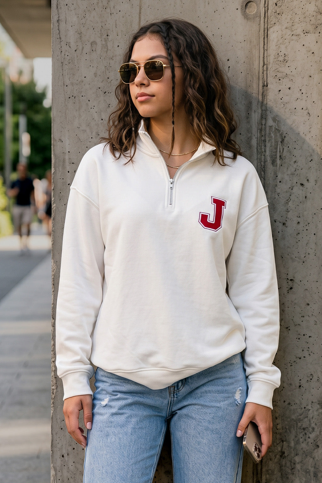Juneberry White Oversized Printed Sweatshirt