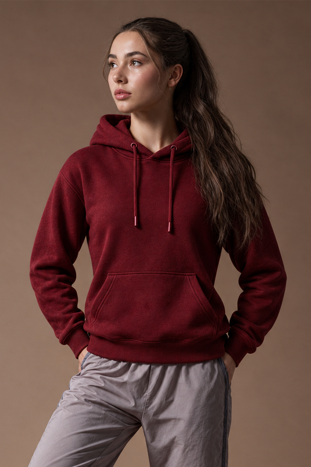 Maroon Plain Spun Regular Fit Hoodie