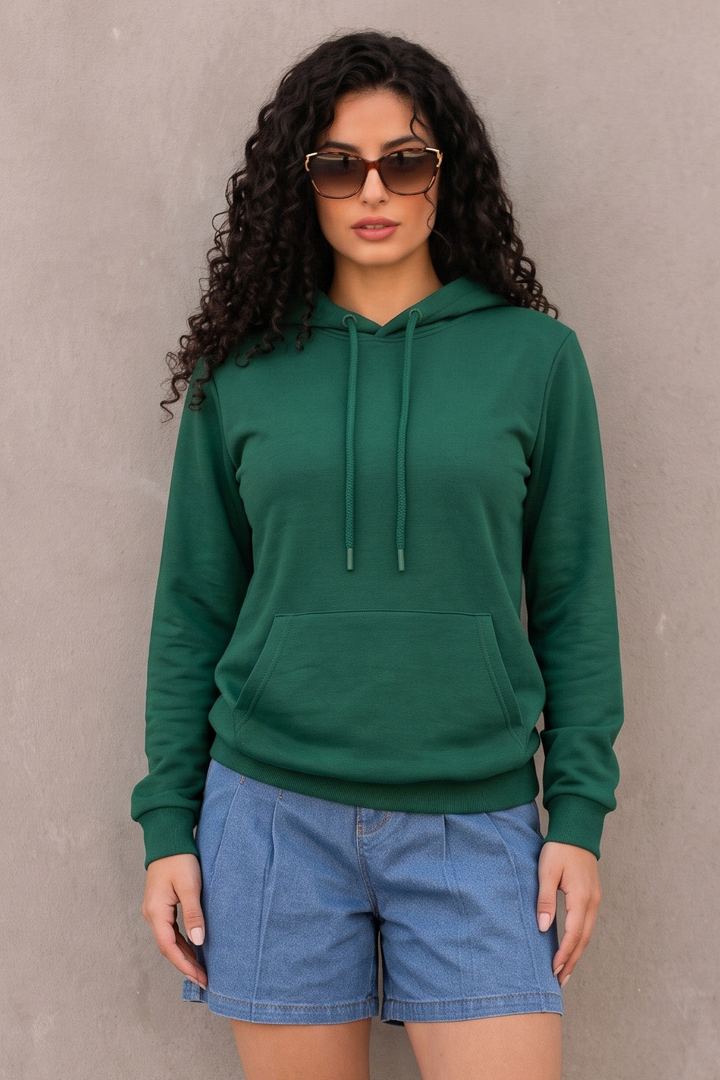 Green Plain Spun Regular Fit Hoodie