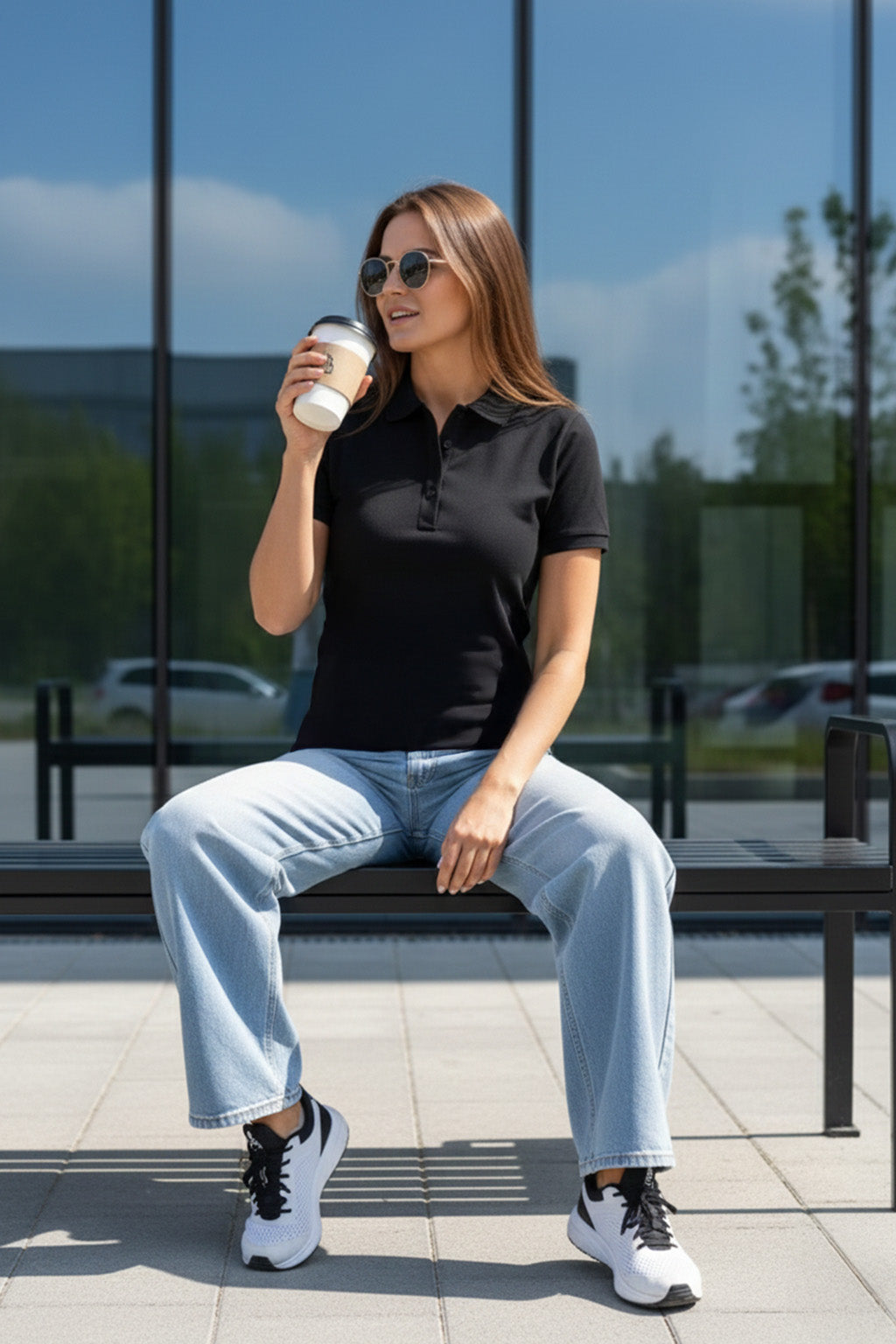 Black Plain Cotton Regular Slim Fit Polo T-Shirt