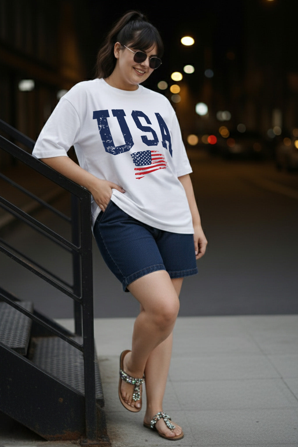 USA White Plus Size T-shirt