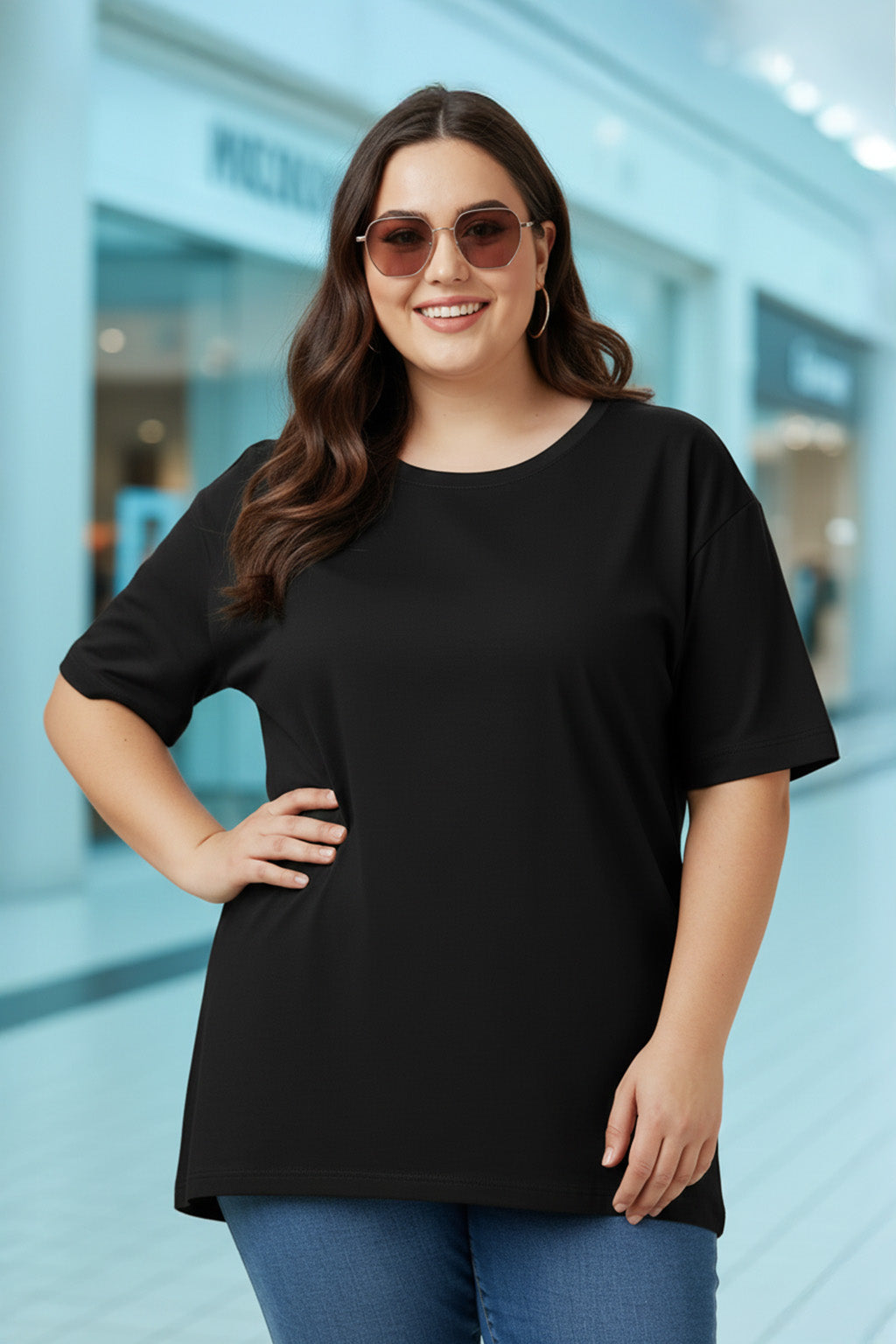 Black Plain Plus Size Oversized T-shirt