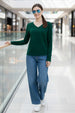 Green V-Neck Plain Full Sleeve Regular Fit T-Shirt
