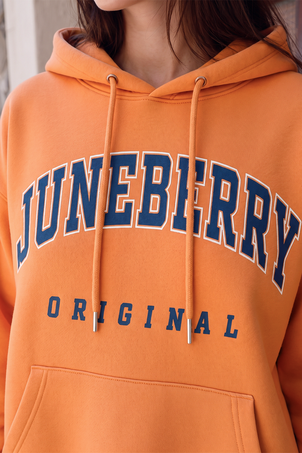 Juneberry Original Orange Graphic Printed Oversized Hoodie