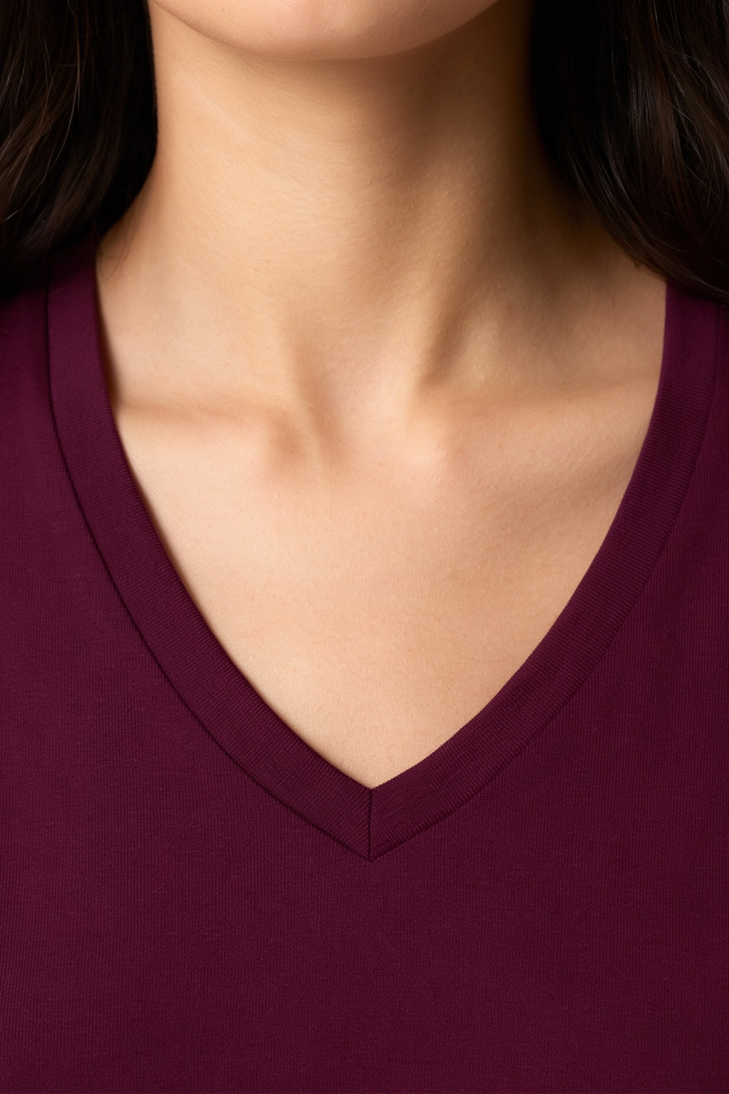 Wine Plain V-Neck Regular Fit T-Shirt