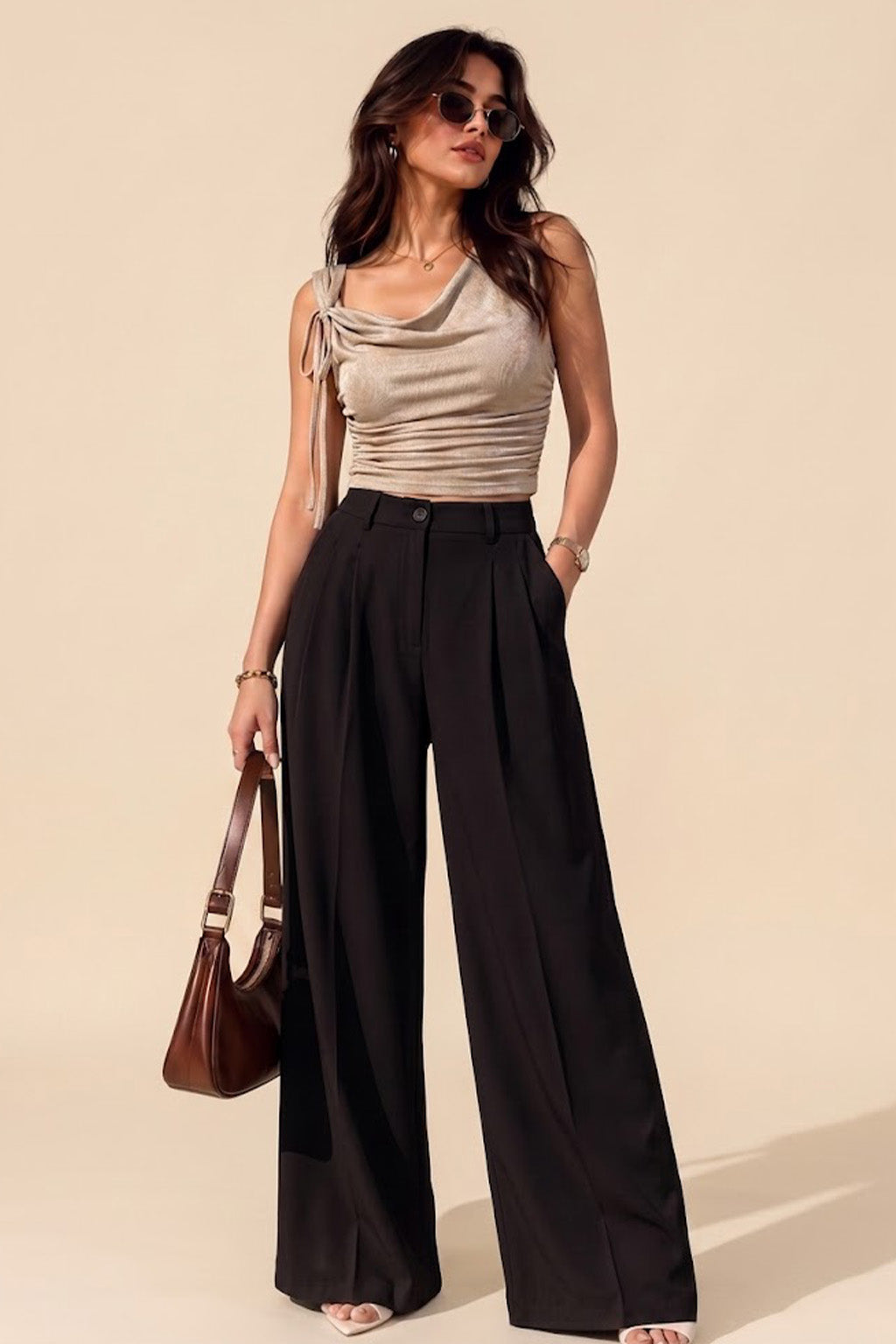 Black Classic Pleat Tailored Wide-Leg Korean Pant
