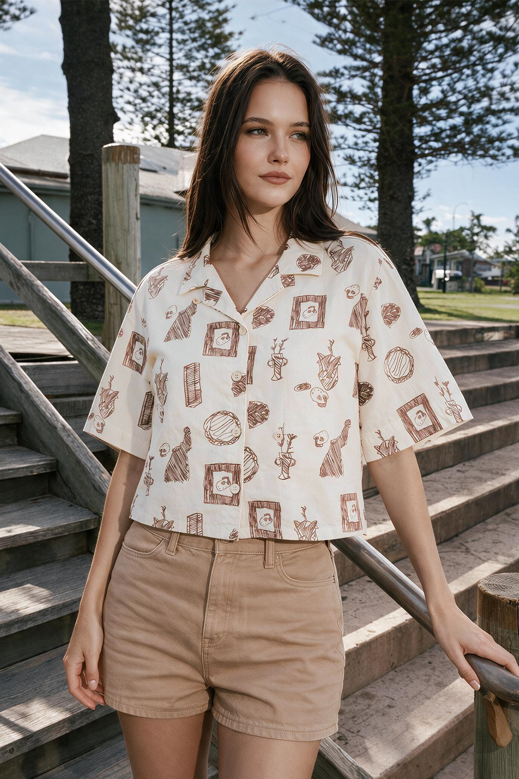 AOP Swanwhite  Oversized Crop Shirt