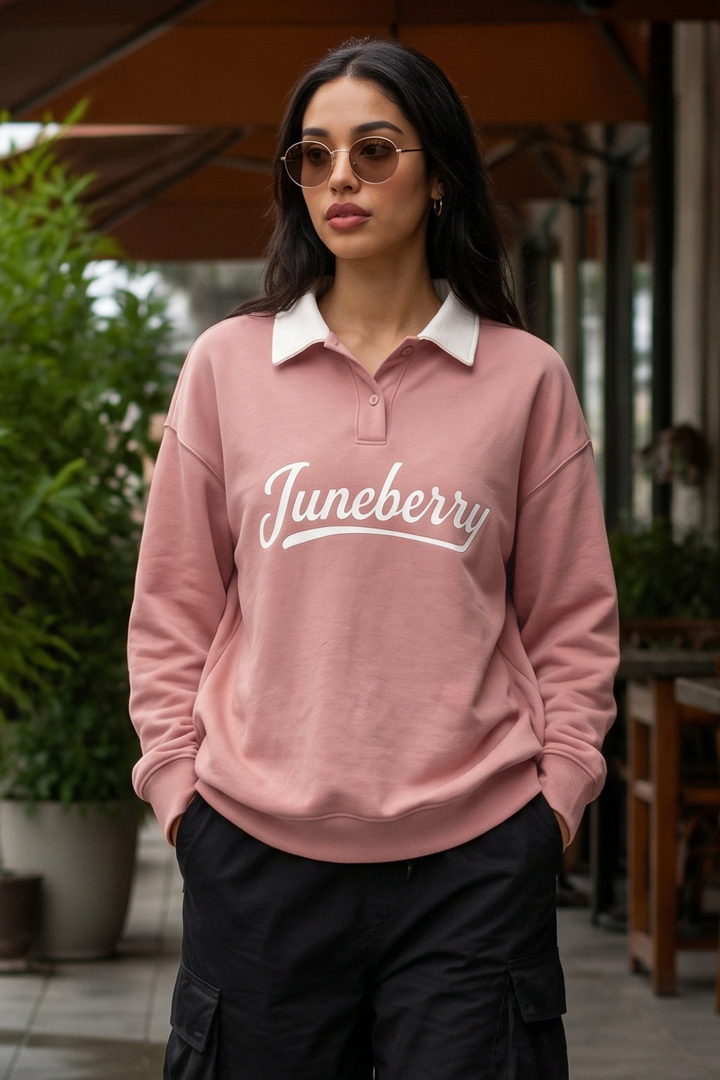 Juneberry Peach Oversized Printed Sweatshirt