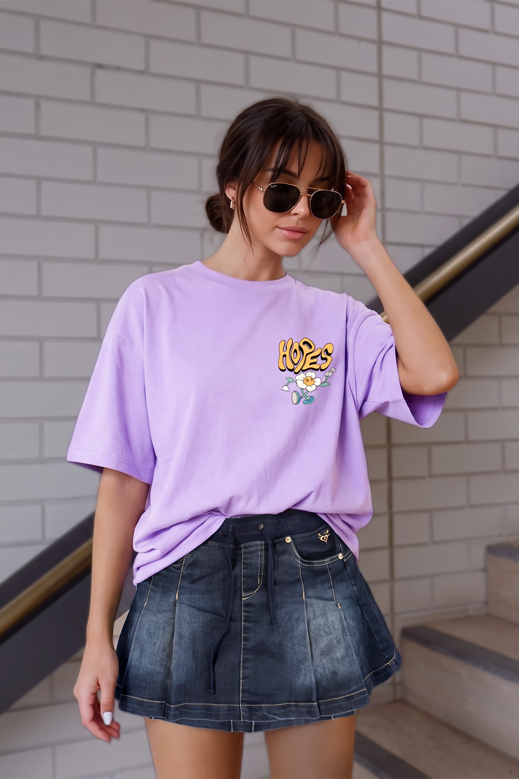 Hopes Lilac Oversized Graphic Printed T-Shirt