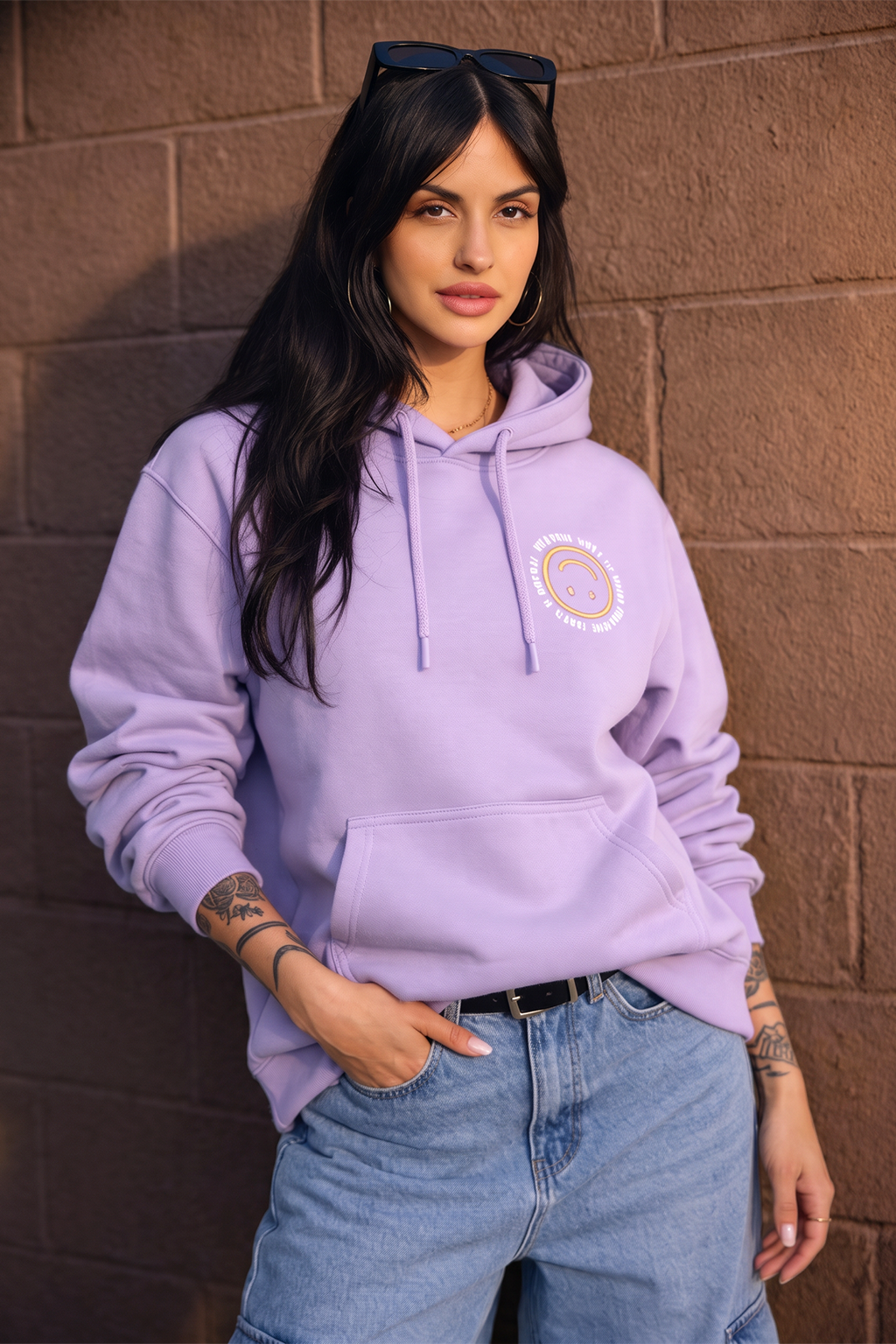 Upside Down Printed Lilac Regular Fit Hoodie