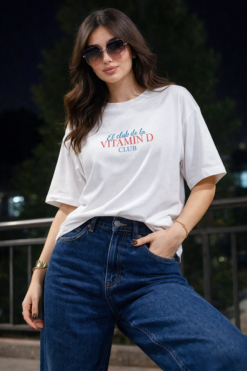 Vitamin D White Graphic Printed Oversized T-Shirt
